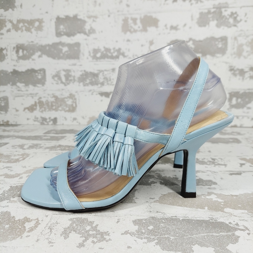 New Frame Le Borrego Chambray Blue Leather Slingback Sandals H871